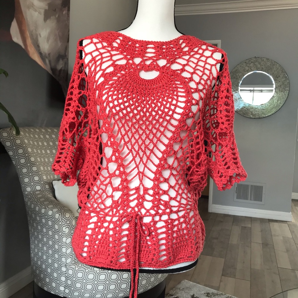 BEBE Crochet Orange Blouse